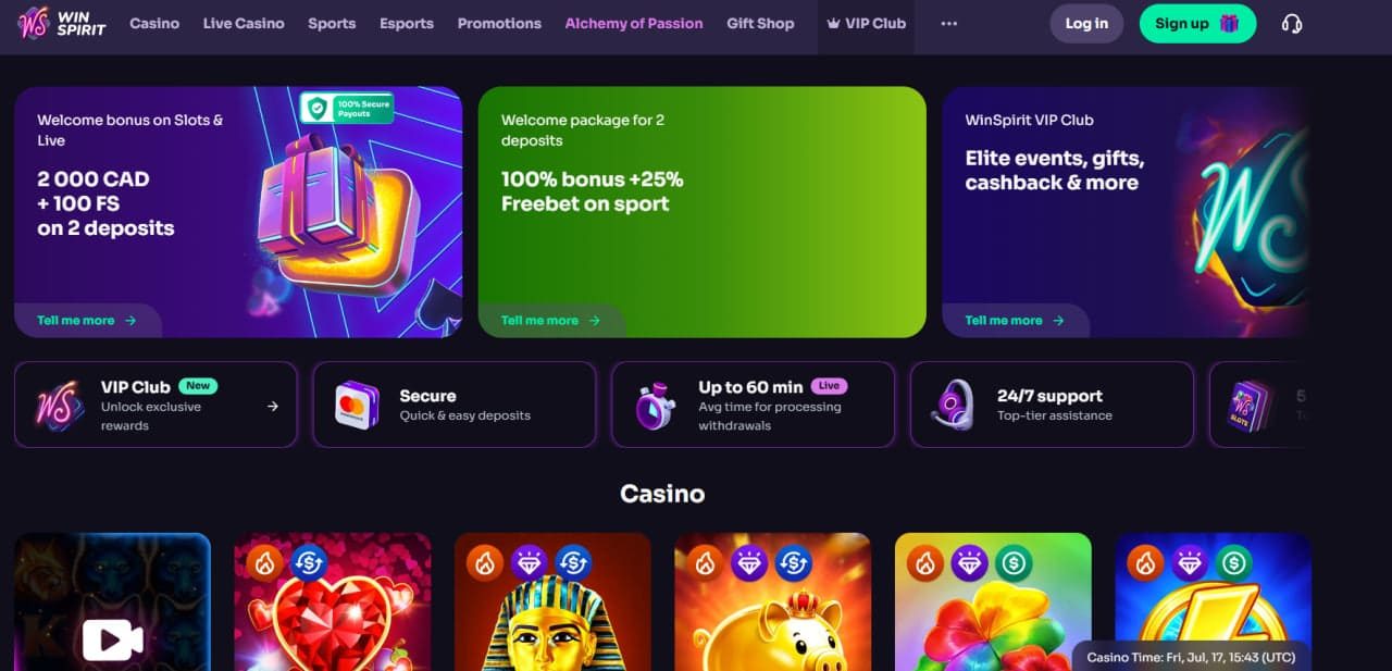 WinSpirit Casino - Bonus Terms and Withdrawal Rules for Canada